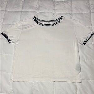 White T-Shirt with Black Ringer Trim Crop